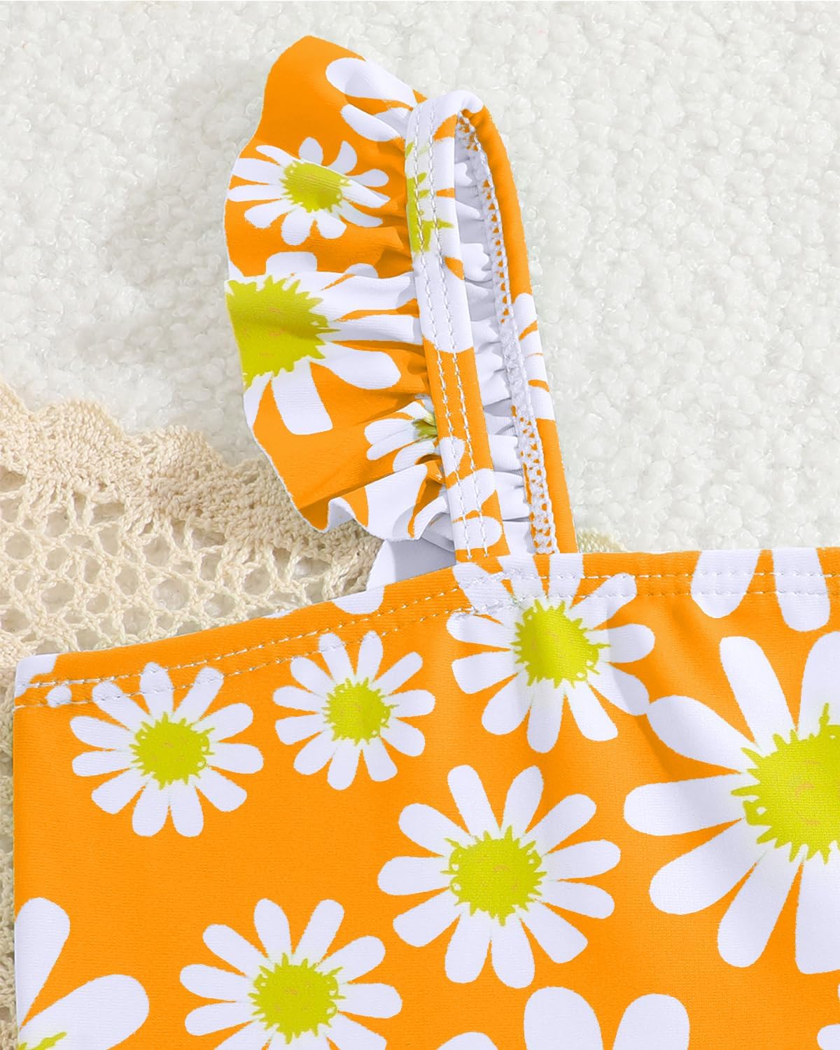 JiAmy Einteiliger Mädchen Badeanzug Blumenmuster Rüschen Elastischen Trägern Ärmellos Kleinkinder Schwimmkleidung für 2–7 Jahre/92-122