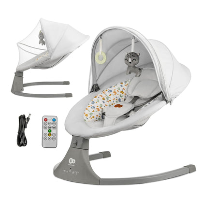 Kinderkraft LUMI 2 Babywippe, Elektrische Babyschaukel, Von der Geburt bis 9 Monate, Höhenverstellbar, 5 Schaukelmodi, 12 Melodien, Bogen mit Spielzeug, Dunkelgrau