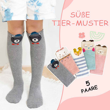 LOFIR Girls' Knee Socks Children's Socks: Overknee Stockings Long Striped Children's Socks Animal Cotton Socks Colourful Striped Socks Funny Without Seam Knee Socks Gift 2-12 Years 23-38 5 Pairs