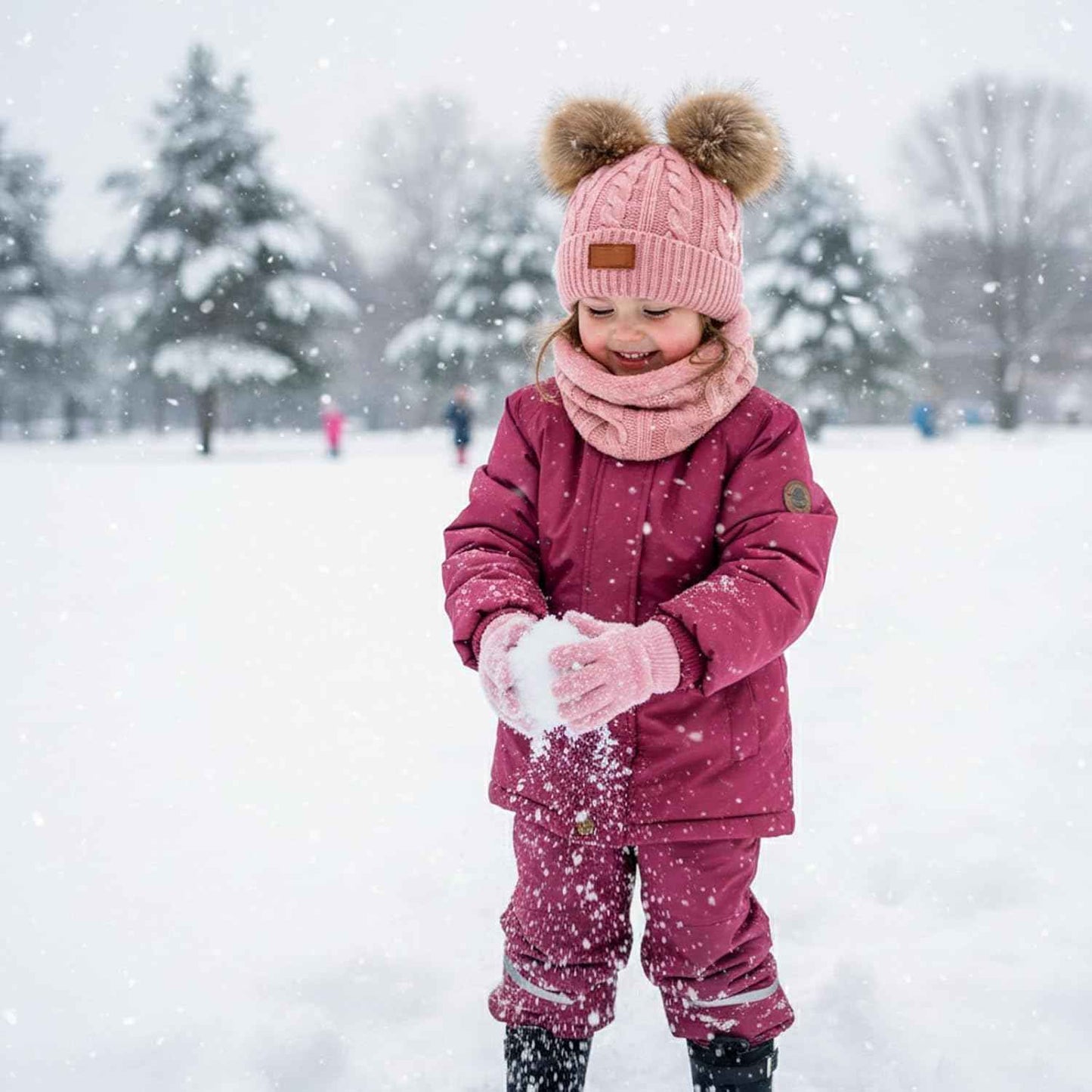 Hat Scarf Set Girls, Winter Hat Girls, Winter Hat Children, Scarf and Hat Set Hat Girls 6 Years, 4-Piece Set in Soft Pink