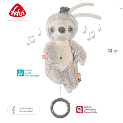 Fehn Mini-Spieluhr Faultier – Kuscheltier & Einschlafhilfe: Aufzieh-Spieluhr mit sanfter Melodie "Weißt du wieviel Sternlein stehen" – für Babys und Kleinkinder ab 0+ Monaten
