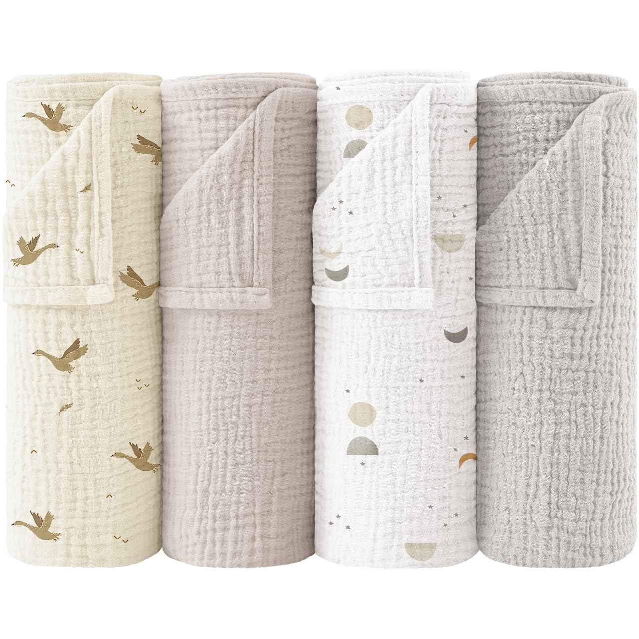 Bearmoss Moltontücher Baby 100% Baumwolle Weiche Spucktücher Baby,Atmungsaktiv und Extrem Saugfähig Musselin Tuch für Saugstark Mulltücher 4er 60x60cm (Brauner Druck)