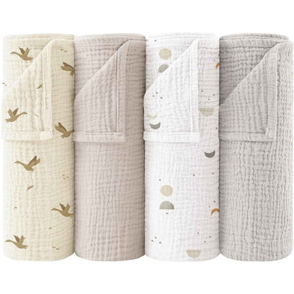 Bearmoss Moltontücher Baby 100% Baumwolle Weiche Spucktücher Baby,Atmungsaktiv und Extrem Saugfähig Musselin Tuch für Saugstark Mulltücher 4er 60x60cm (Brauner Druck)