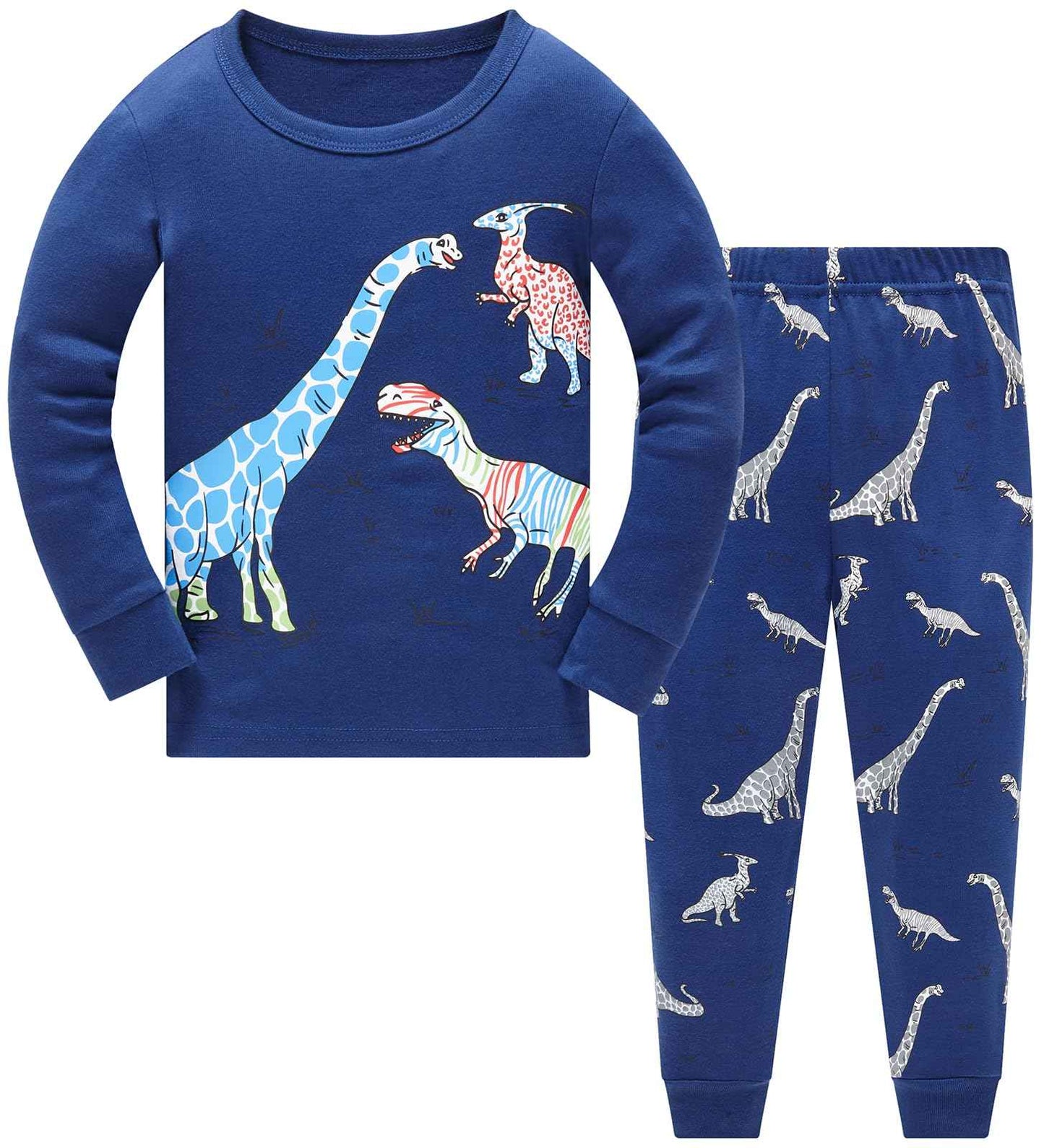 TEDD Boys’ Pyjamas, Dinosaur Long-Sleeve Two-Piece Pyjamas, Kids’ Cotton Pyjama Set, Winter, Christmas Sleepwear, Size 1–12 Years