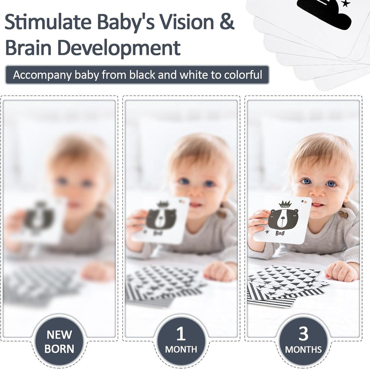 Joyreal Kinderwagen Spielzeug - Schwarz Weiss Spielzeug Stoffbuch, Kontrastbuch Baby, Kontrastkarten Baby, Sensorik Kontrast Spielzeug, Neugeborenen
