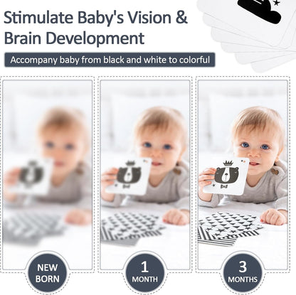 Joyreal Kinderwagen Spielzeug - Schwarz Weiss Spielzeug Stoffbuch, Kontrastbuch Baby, Kontrastkarten Baby, Sensorik Kontrast Spielzeug, Neugeborenen