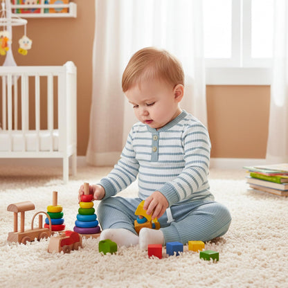 JiAmy Baby Boys' Clothing Long Sleeve Striped Bodysuit Romper + Trousers Outfit Set Newborn Soft Cotton Baby Clothing 0-24 Months