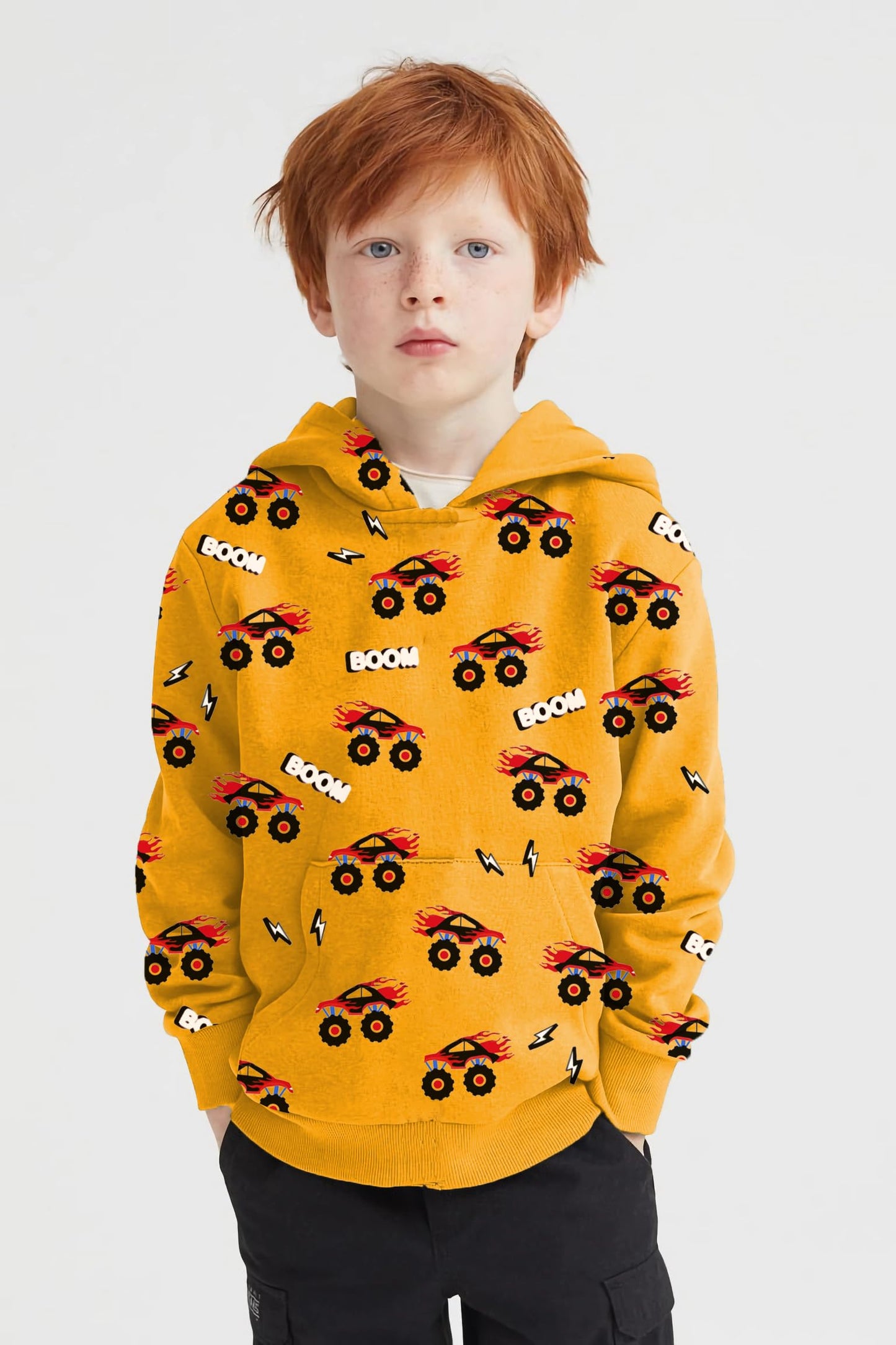 CM-Kid Hoodie Jungen Kapuzenpullover Langarm Bunt Kinder Sweatshirts Traktor Truck Dinosaurier Tops 1-7 Jahre Gr.92-134