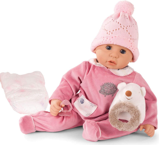 Götz 1961049 Cookie Hedgehog Doll - 48 cm Baby Doll with Blue Sleeping Eyes, No Hair and a Soft Body - 6-Piece Set