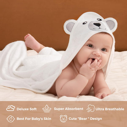 Momcozy Bambus Baby Badetücher Set 5er Pack, Babyhandtuch mit Kapuze , Waschlappen 3 Stück, Baby Bad Handschuh 1 Stück, Extrem Weich, Atmungsaktiv, Geeignet für Mädchen und Jungen