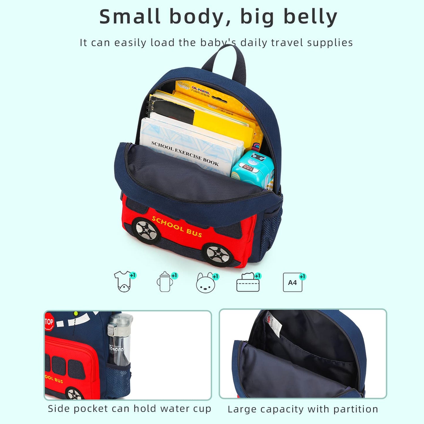 willikiva Car Dinosaur Toddler Kids Backpack for Boys and Girls Kids Waterproof Preschool Bag