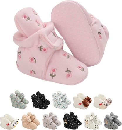 EDOTON Unisex-Baby Neugeborenes Fleece Booties, Baby Jungen Mädchen Weiche Sohlen Streifen Bootie Kleinkind Stiefel Niedlich Stiefel Socke Einstellbar
