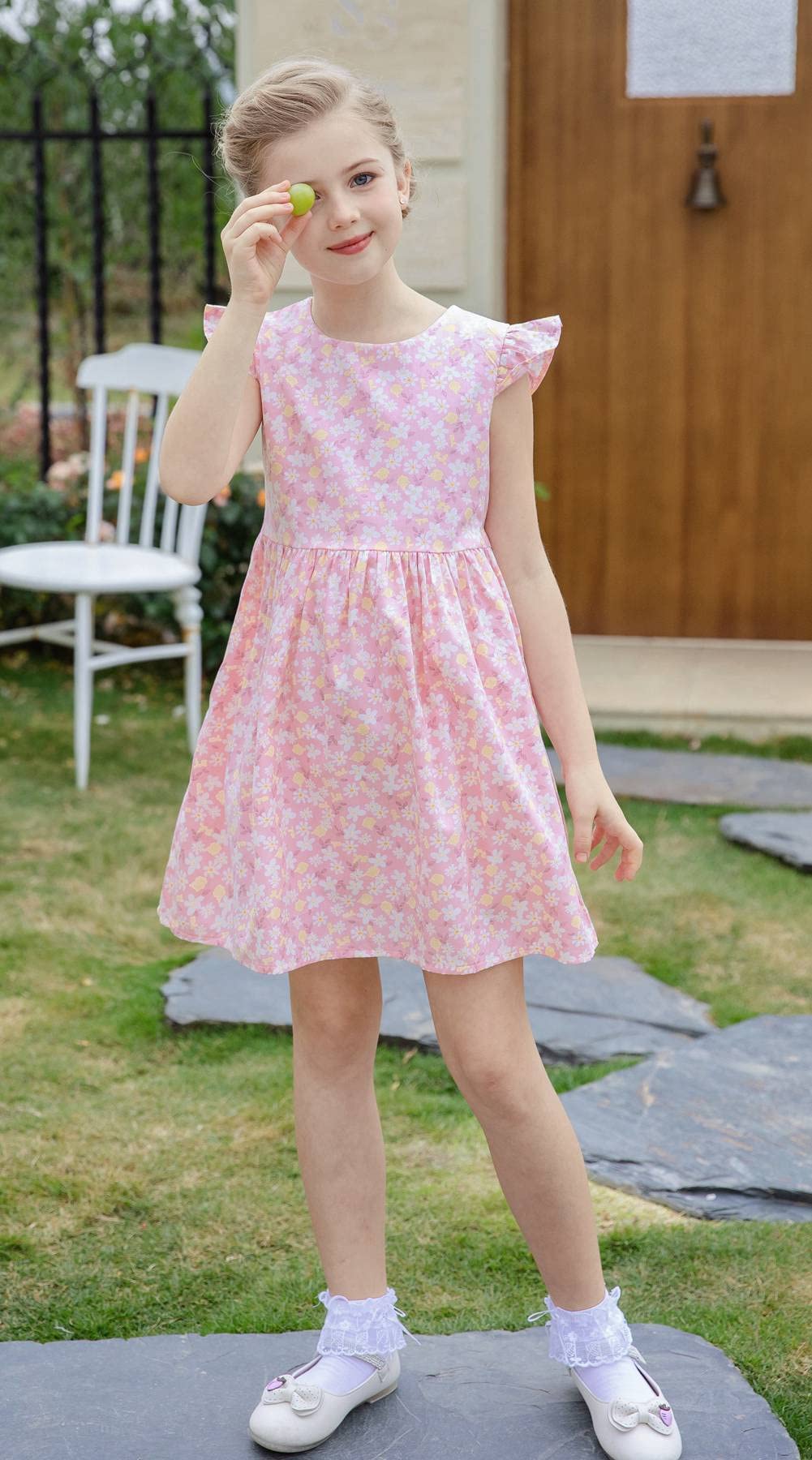 SMILING PINKER Girls Dress Cotton Flower Summer Party Girls Dresses