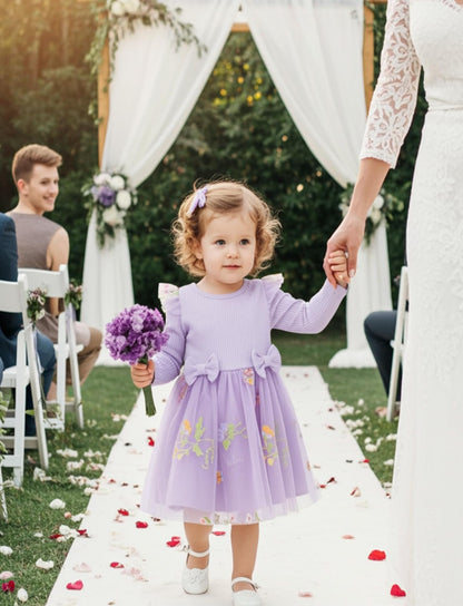 PATPAT Baby Girls' Tulle Dress with Long Sleeves, Tutu for Toddlers, Perfect as a Flower Girl or Christmas Party Birthday Long Sleeve Princess Dress, 3-24 Months