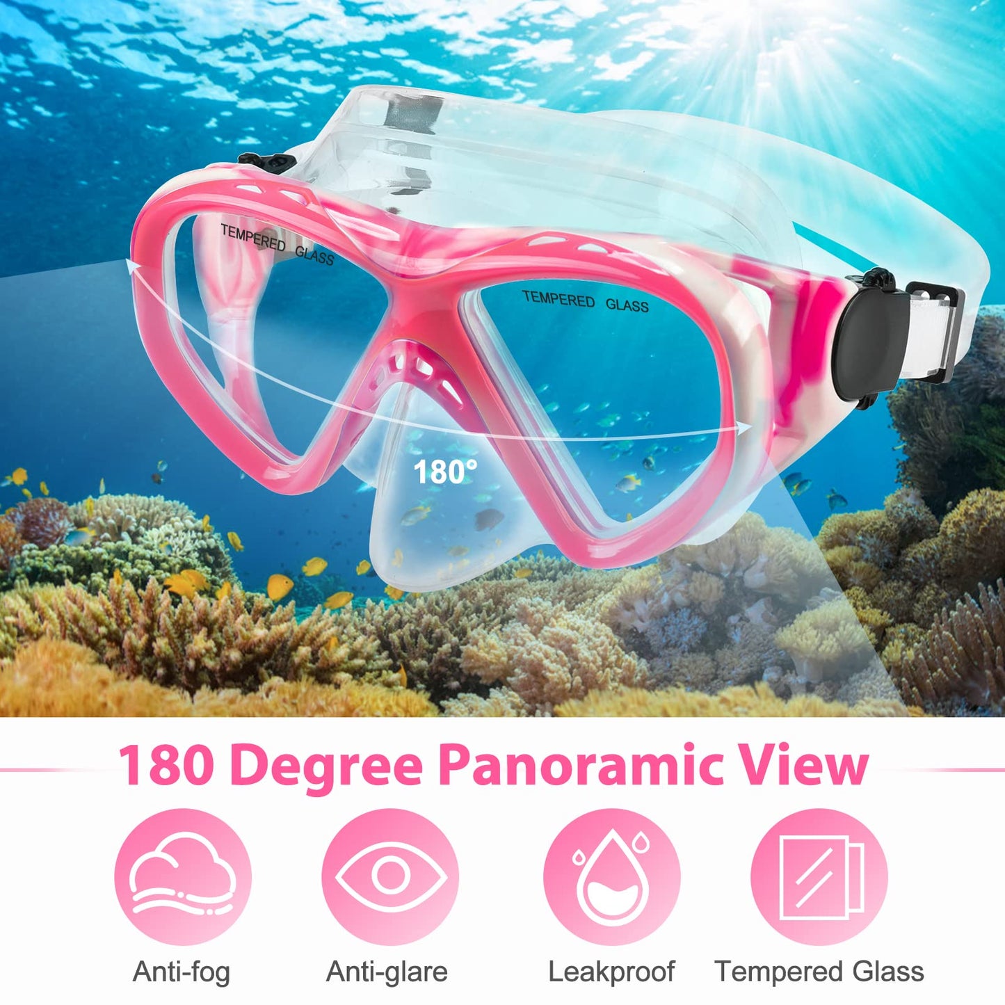 Schnorchelset Kinder - Taucherbrille Kinder mit Schnorchel Anti Leck Anti Fog HD Tauchmasken Dry Schnorchel für 4-13 Jahren Jungen Mädchen