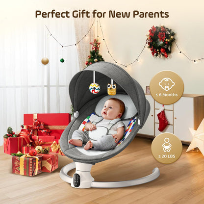 Hlieeosfcn Babywippe für Kinder,Babywippe Elektrisch mit 5 Natürlichen Schaukelgeschwindigkeiten,Elektrische Babyschaukel mit Musik, Nutzbar ab der Geburt bis ca. 6 Monaten,Fernbedienung,Grau