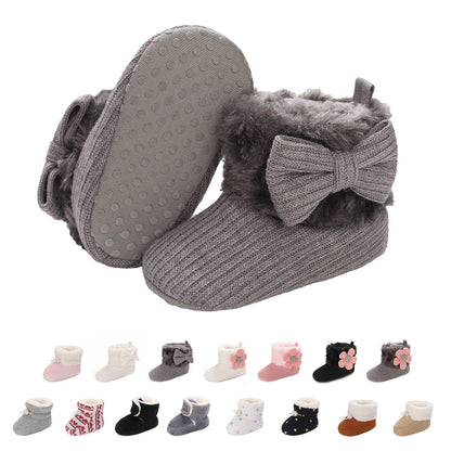 Baby Newborn Fleece Bootie, Winter Warm Non-Slip Soft Sole Winter Shoes, Sock Shoes, Cute Adjustable Crawling Shoes, Prewalker Boots for Girls and Boys, Toddler Size 0-18 Months