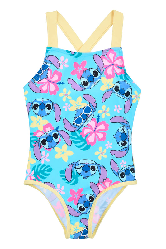 Disney Stitch Badeanzug für Mädchen, Tropisches Design Einteiliger Badeanzug, Größen 3 bis 8 Jahre