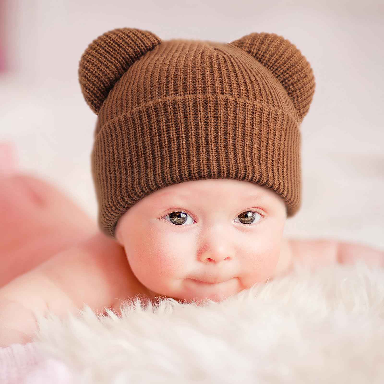DRESHOW Toddler Beanie Baby Winter Hats Baby Soft Knitting Cute Bear Ears Hat for Boys Girls Warm Hat Hats for 0 Months - 24 Months
