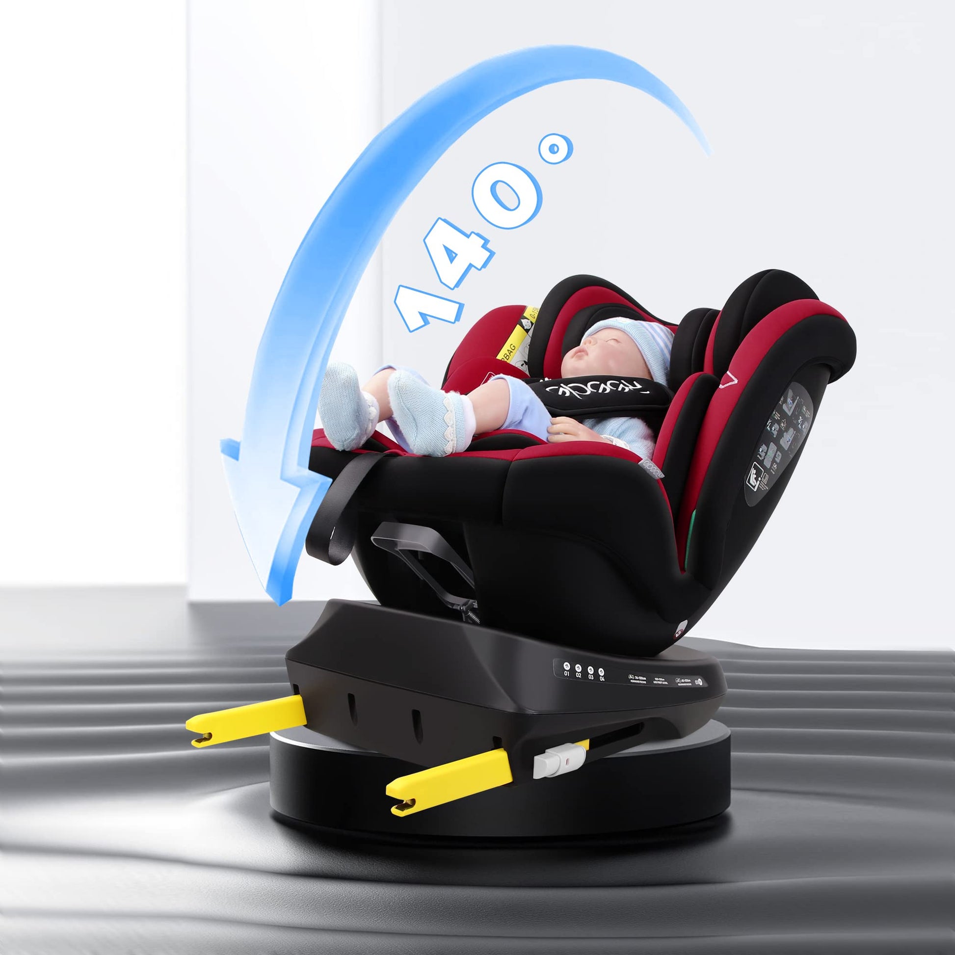 Reecle 360 Drehbar i-Size Kindersitz mit ISOFIX 40-150 cm (0-36 kg) Reboarder, ab Geburt -12 Jahre, ECE R129 - Meloni2