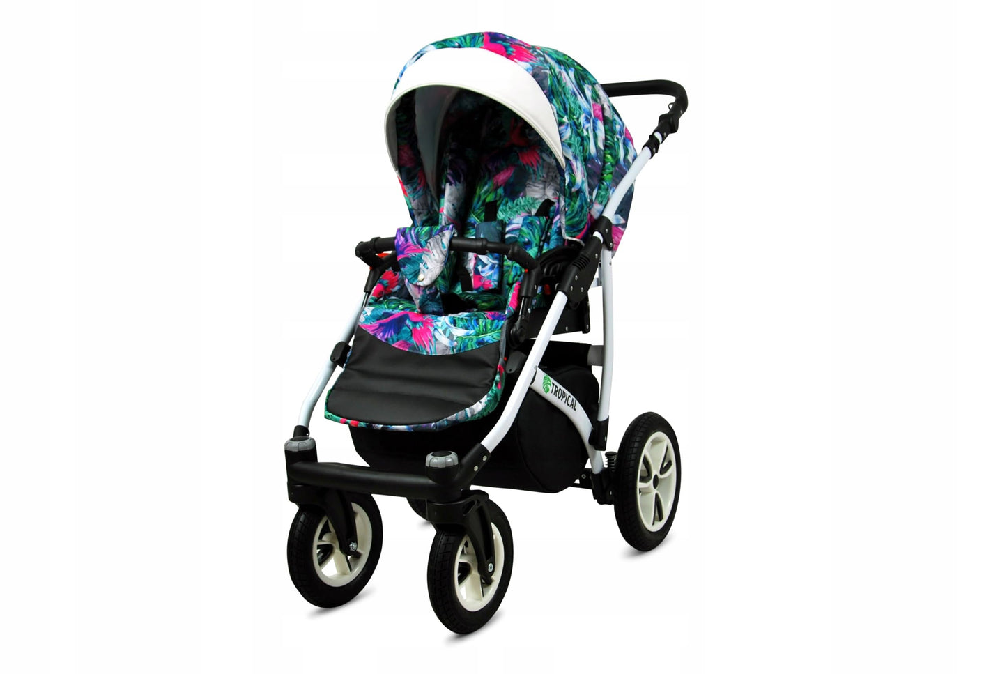 BabyLux® Bambimo Pushchair Set 3 in 1 - Tropical - incl. Baby Carrycot, Buggy Sports Seat, Car Seat - Pram Set - Combination Pram with Changing Bag, Rain Cover etc.