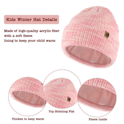 MARUKO Children's Winter Hat Scarf Gloves Set 3 in 1, Toddler Knitted Beanie Neck Warmer, Thick Fleece Thermal Knit Hat Scarf Gloves Set for Children Aged 2-8