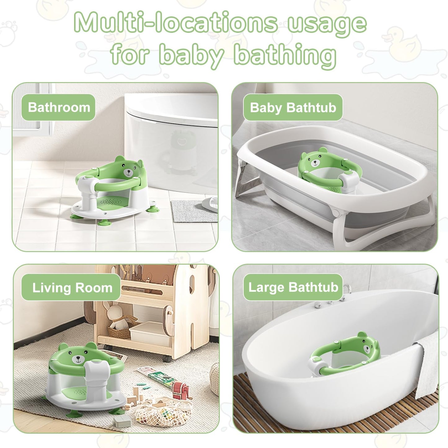 Baby Bath Seat from 6 Months, Bear Non-Slip Bath Seat Baby with 4 Suction Cups and Cushions for Toddlers and Newborns, Safe Portable Bath Chair for Shower or Bathtub, Pink