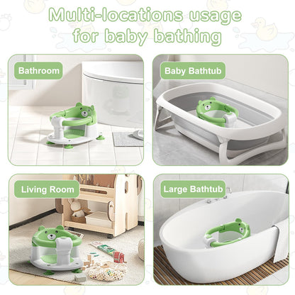 Baby Bath Seat from 6 Months, Bear Non-Slip Bath Seat Baby with 4 Suction Cups and Cushions for Toddlers and Newborns, Safe Portable Bath Chair for Shower or Bathtub, Pink