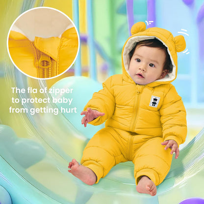 Minizone Baby Winter Jumpsuit with Hood, Romper Snowsuit Boys and Girls, Long-Sleeve Jumpsuit, Warm Outfits, Gift, 6-9 Months, 80 cm, Black