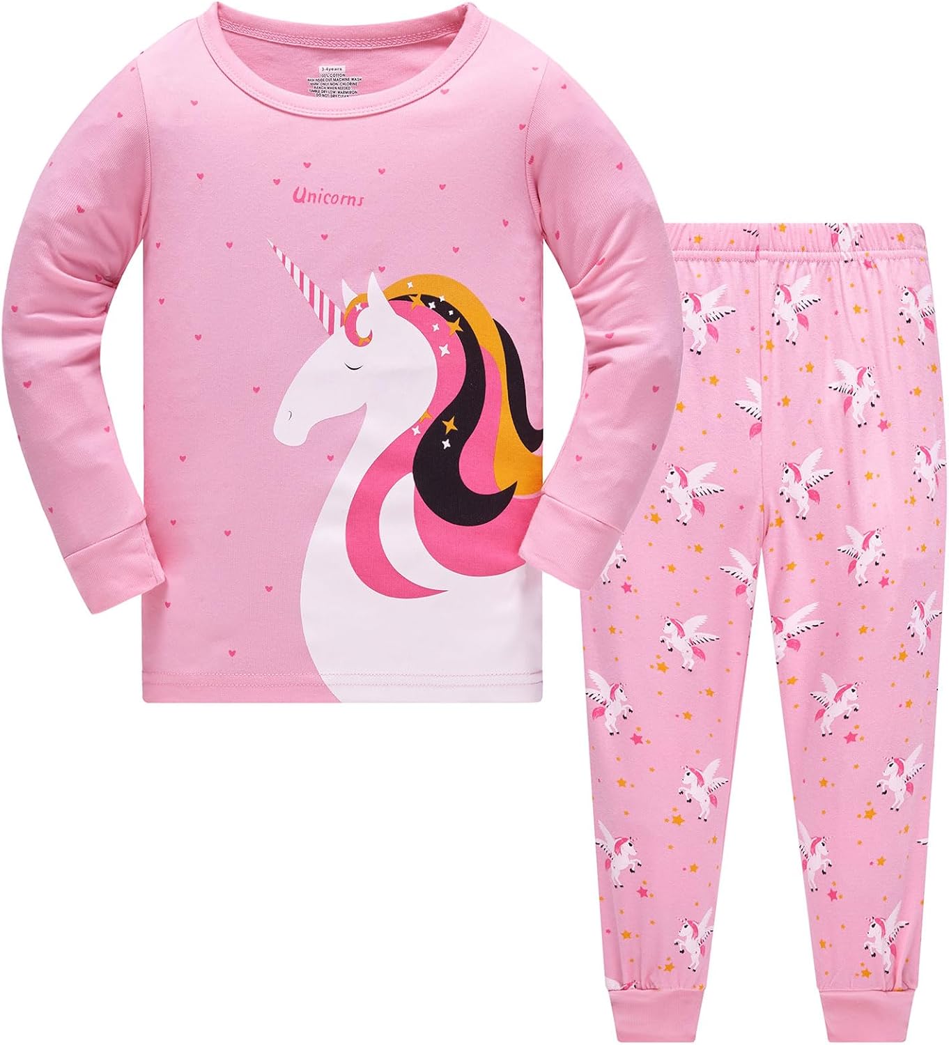 TEDD Girls' Pyjamas, Cotton, Cute, Unicorn, Long Sleeves, Two-Piece Pyjamas Set, Kids’ Sleepwear, Winter, Christmas, Sizes 1-12 Years