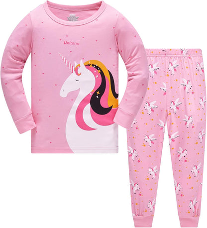 TEDD Girls' Pyjamas, Cotton, Cute, Unicorn, Long Sleeves, Two-Piece Pyjamas Set, Kids’ Sleepwear, Winter, Christmas, Sizes 1-12 Years