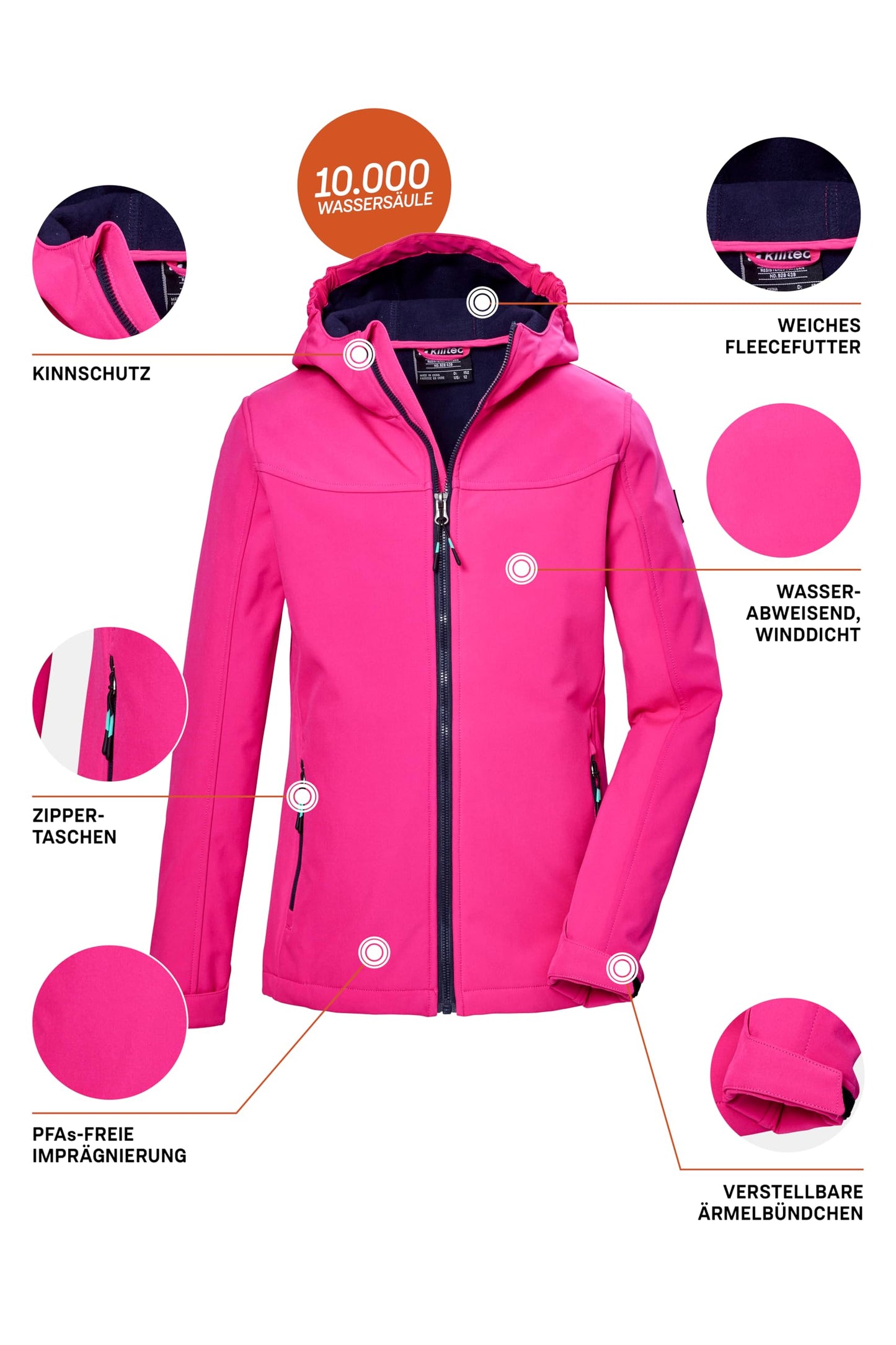 Killtec Mädchen Kos 145 Grls Sftshll Jckt Softshelljacke/Outdoorjacke mit Kapuze