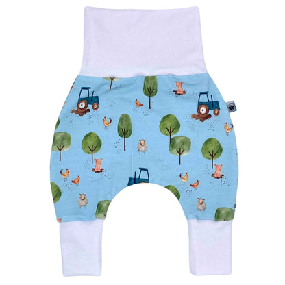 Handmade Baby Baggy Trousers, Handmade Cotton Jersey Grows with Your Gown, Sizes 50-74, 68-86, 92-104, Fairly Produced in Germany (Sea Creatures, 50-74)