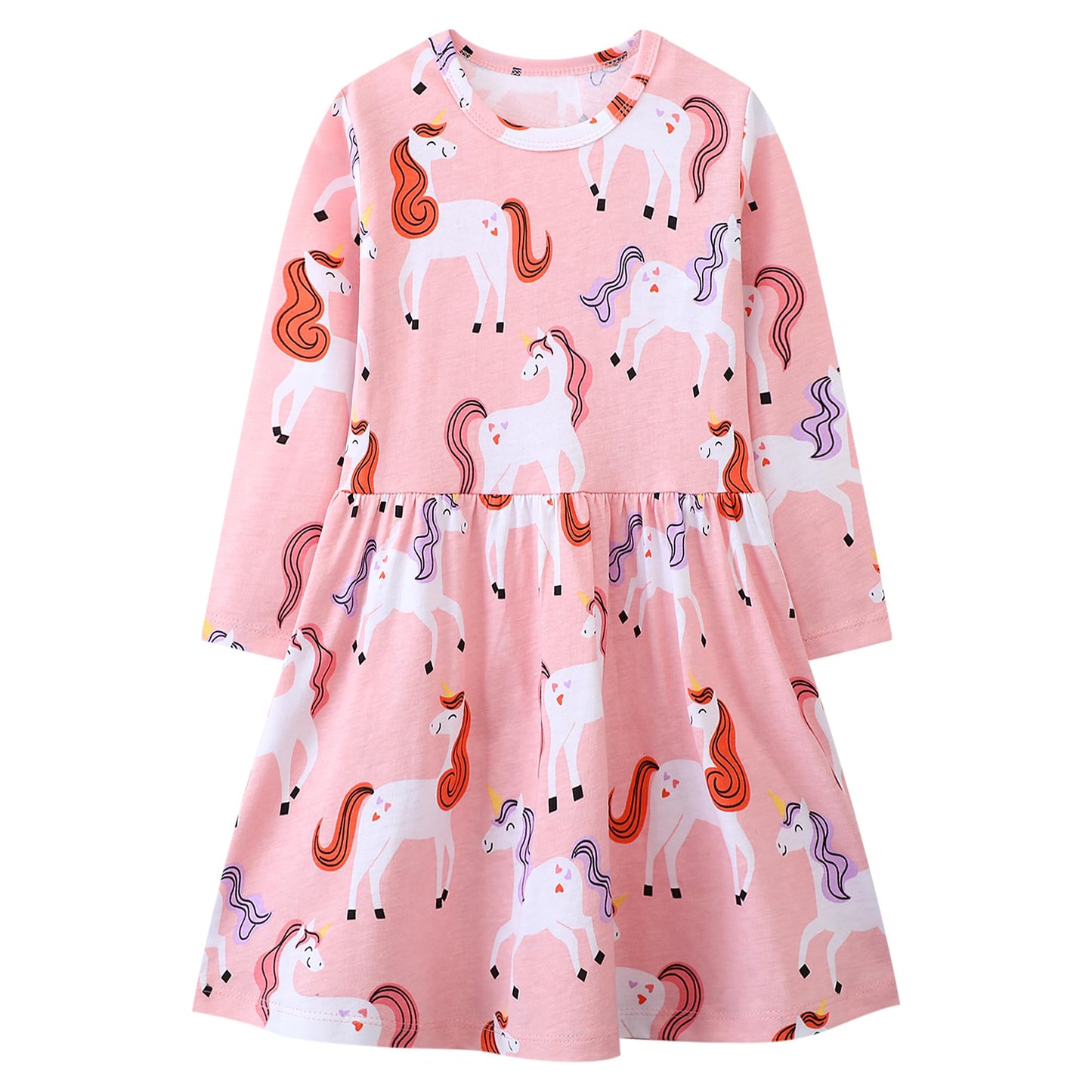 FILOWA Kleider für Mädchen Kinder Einhorn Blumen Stickerei Herz Druck Tier Sommerkleid Cartoon Kinderkleider Embroider Baumwolle Mädchenkleid Lange/Ärmellos Lässige Geburtstag Kinderkleidung,Gr.92-128