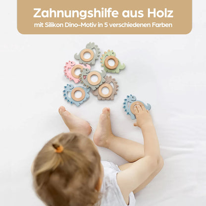 Schildkröte Beißring für Baby Natur Holz & Silikon Blau - Kauspielzeug, Zahnen-Hilfe & Greifling - Babyspielzeug Beissring Geschenk zur Geburt - Holz-Spielzeug nachhaltig, BPA-frei schadstofffrei