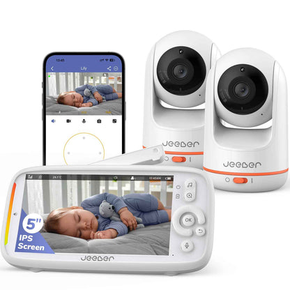 2K WLAN Video-Babyphone mit Kamera, 5" IPS-Display, 330° PTZ | HDR-Nachtsicht, 2-Wege-Audio, VOX, Temperatur, Weinen/Bewegungserkennung, Bereich alarme, Große Reichweite Video Babyphone