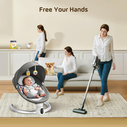 Hlieeosfcn Babywippe für Kinder,Babywippe Elektrisch mit 5 Natürlichen Schaukelgeschwindigkeiten,Elektrische Babyschaukel mit Musik, Nutzbar ab der Geburt bis ca. 6 Monaten,Fernbedienung,Grau