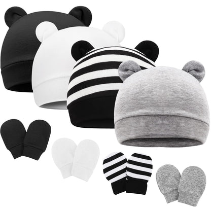 DRESHOW Neugeborenes Baby Mütze Hut und Handschuhe Set Beanie Bekleidung Unisex Infant Hut Kindergarten Mütze Baby Jungen Mädchen 0-6 Monate