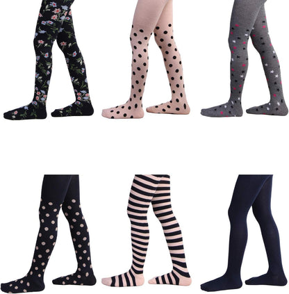 L&K-II 27257 Children's Tights, Girls' Tights, Baby Tights for Girls, Flowers, Dots, Stripes Pattern, Set of 6