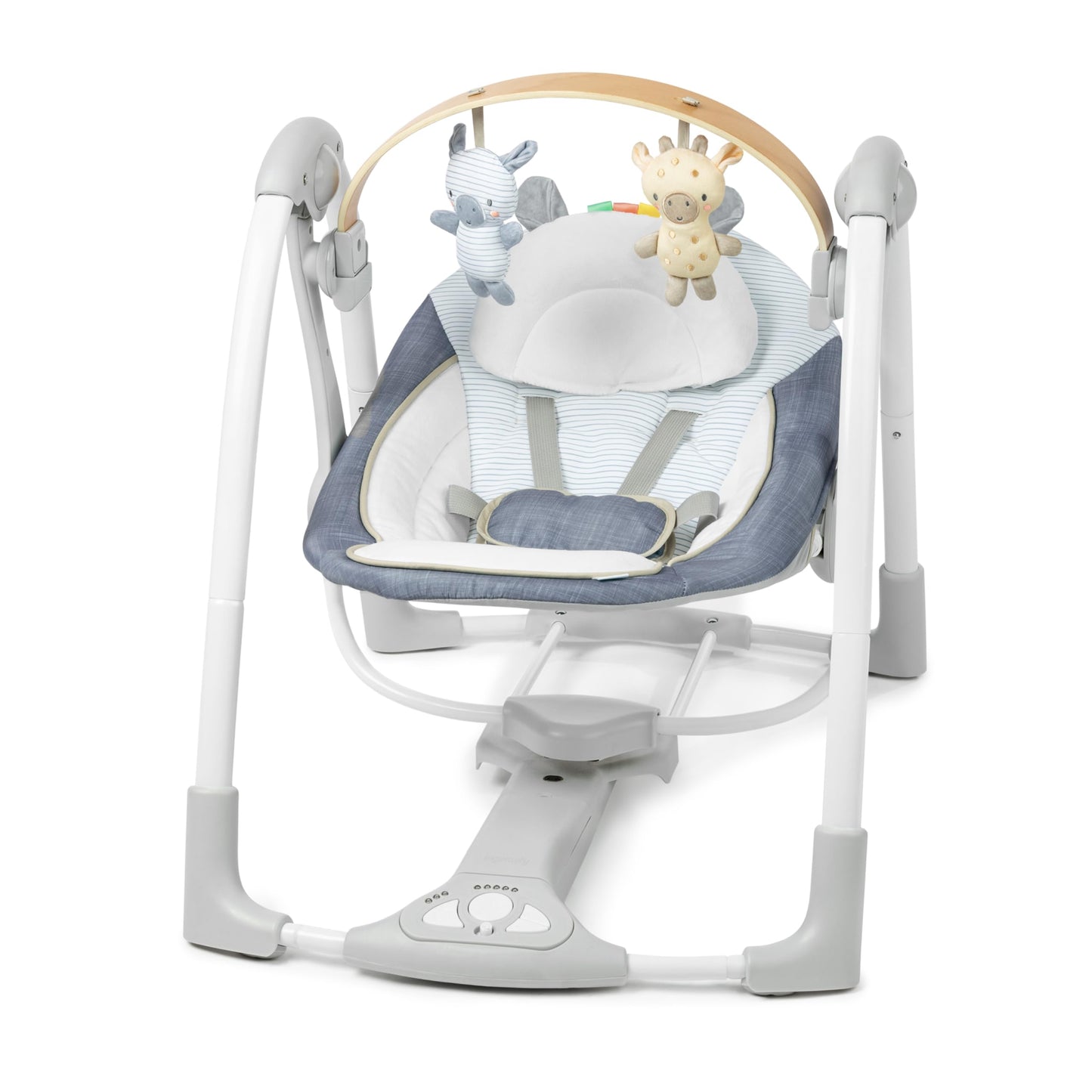 Ingenuity Hugs & Hoots zusammenklappbare & tragbare Babyschaukel, 5 Schaukelgeschwindigkeiten, 8 Melodien, 3 Naturgeräusche, Lautstärkeregulierung und Spielzeugbügel, ab der Geburt bis 9kg