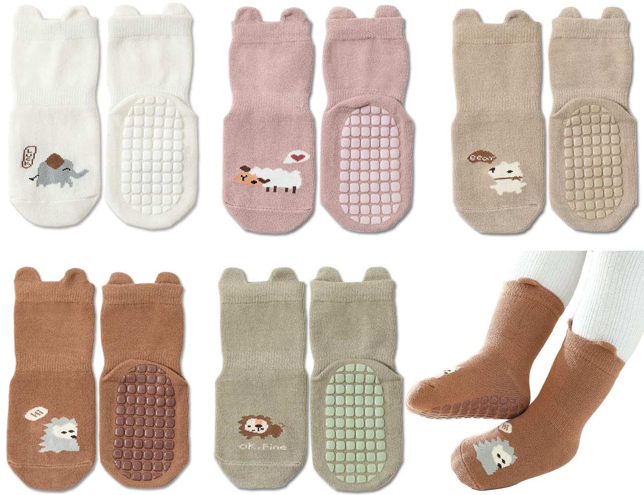 Rutschfeste Socken für Baby Mädchen Jungen 5 Paar Kinder Anti Rutsch Socken Sportsocken Stoppersocken