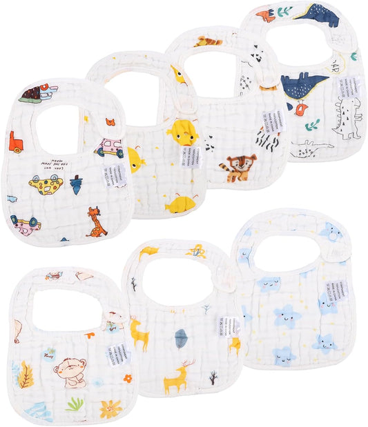 Toaren Baby Bibs, 7-Pack Cotton Baby Bibs, Unisex Baby Bibs with Snap Fastener, Large Bibs with Absorbent and Soft, Drool Bibs for Baby Boys and Girls for Toddlers 0 to 36 Months 