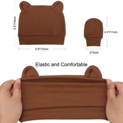 DRESHOW Newborn Baby Hat and Gloves Set Beanie Clothing Unisex Infant Hat Kindergarten Cap Baby Boys Girls 0-6 Months 