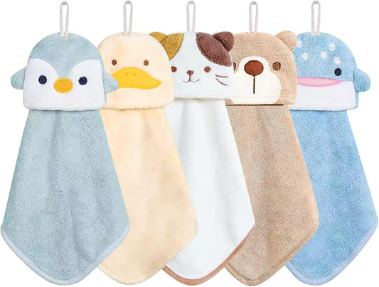 Vegena 5 Stück Kinder Handtücher Set, Waschlappen Kinder Korallenvlies Kinderhandtuch Kleine Waschlappen Baby Handtücher Süße Tiere Handtuch Kinder Personalisiert Hand Towel Kinderwaschlappen