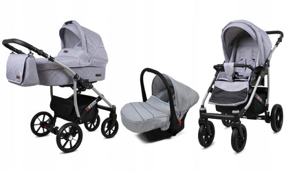 BabyLux® Bambimo Qbaro 3-in-1 Pushchair Set Including Baby Carrycot, Buggy Sports Seat, Car Seat - Car Seat - Pram Set - Combination Pram with Changing Bag, Rain Cover etc. 