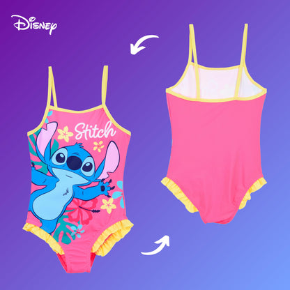 Disney Stitch Girls Flower Design Summer One Piece Swimsuit Kids Swimming Costume Sizes 3 to 8 Years