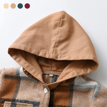 Kinder Übergangsjacke Jungen Kindermantel Mädchen Jacke Kariertem Hemd mit Kapuze für Frühling und Herbst