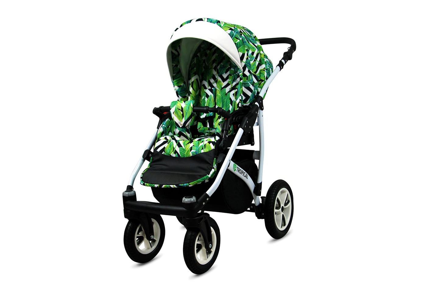 BabyLux® Bambimo Pushchair Set 3 in 1 - Tropical - incl. Baby Carrycot, Buggy Sports Seat, Car Seat - Pram Set - Combination Pram with Changing Bag, Rain Cover etc.