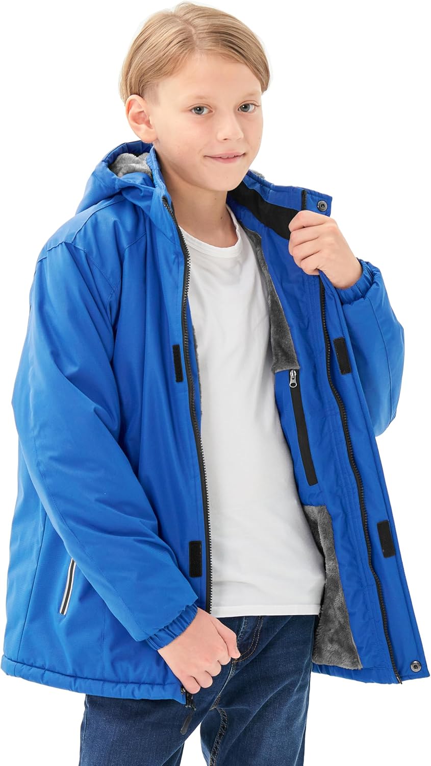MoFiz Winter Jacket Boys Ski Jacket Warm Inner Lining Children's Outdoor Softshell Jackets Snow Jacket with Removable Hood
