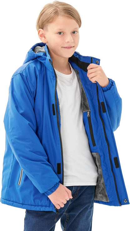 MoFiz Winter Jacket Boys Ski Jacket Warm Inner Lining Children's Outdoor Softshell Jackets Snow Jacket with Removable Hood
